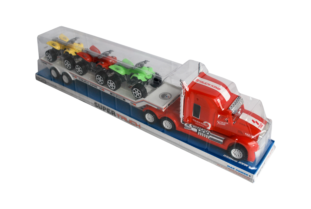 Camion Truck Series Con Trailer Y 3 Carros